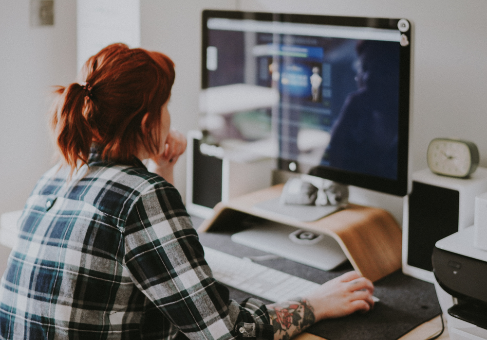 Woman researching her new website